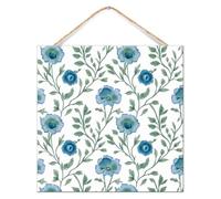 Placa de pared con diseño de flor mogol en madera azul, letrero de madera para jardín botánico, primavera, floral, letrero de madera para el hogar, 12 x 12 pulgadas, decoración floral para el hogar