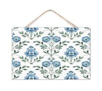 Placa de pared con diseño de flor mogol en madera azul tradicional china chinoiserie para colgar, 12 x 8 pulgadas, palmeras tropicales botánicas, hojas, decoración del hogar, letreros de madera