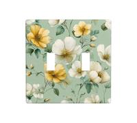 Placa de pared con diseño de flores blancas y amarillas sobre verde claro, tamaño estándar, 11,4 x 11,4 cm
