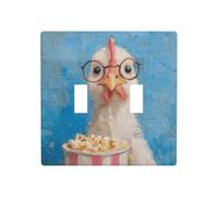 Placa de pared con diseño de gallina con gafas redondas y marco de doble banda, tamaño estándar, 11,4 x 11,4 cm