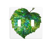 Placa de pared con diseño de hojas verdes de vidrio de doble banda, decoración de interruptor de pared, tamaño estándar, 11,4 x 11,4 cm