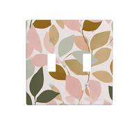 Placa de pared con diseño de hojas verdes pastel, estilo bohemio, de mediados de siglo, doble banda, decoración para interruptor, tamaño estándar, 11,4 x 11,4 cm