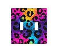 Placa de pared con diseño de leopardo, rosa, turquesa, azul, amarillo, doble banda, para decoración de interruptor, tamaño estándar, 11,4 x 11,4 cm