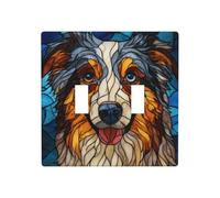 Placa de pared con diseño de perro pastor de doble banda, de vidrieras, tamaño estándar, 11,4 x 11,4 cm