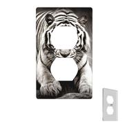 Placa de pared con diseño de tigre blanco y negro, cubierta decorativa para interruptor de pared, cubierta de interruptor de 1 banda, cubierta de salida de borde, placa de interruptor de palanca para