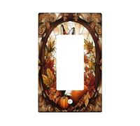 Placa de pared con diseño de zorro de otoño de vidrieras, 1 banda, basculante individual, calabaza otoñal, hoja de arce, placa frontal eléctrica para decoración de dormitorio, baño, placa de