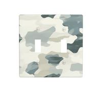 Placa de pared con doble interruptor, diseño de camuflaje de nieve en color gris, crema, azul pálido, tamaño estándar, 11,4 x 11,4 cm
