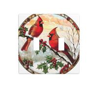 Placa de pared con dos pájaros rojos sobre ramas de acebo nevado, doble banda, interruptor de pared, tamaño estándar, 11,4 x 11,4 cm