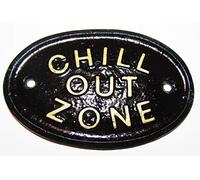Placa de pared con texto en inglés "Chill Out Zone" para patio/conservatorio, color negro con letras doradas