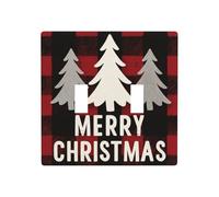 Placa de pared con texto en inglés "Merry Christmas" sobre cuadros rojos y negros, doble banda, placa de pared para interruptor, tamaño estándar, 11,4 x 11,4 cm