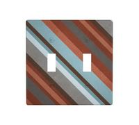 Placa de pared con textura de rayas diagonales, color gris, azul claro, marrón, doble banda, decoración de interruptor, tamaño estándar, 11,4 x 11,4 cm