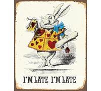 Placa de pared de Alicia en el país de las maravillas, con texto en inglés "Rabbit I'm late" (15 x 20 cm)