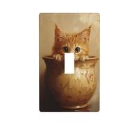 Placa de pared de cerámica clásica con diseño de gato que mira hacia la maceta, 1 interruptor, para cocina, granja, dormitorio, baño, decoración artística