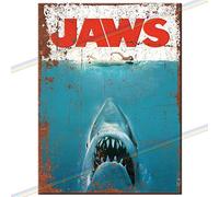Placa de pared de metal con logo Jaws película retro nostálgica Man Cave de peltre para colgar para cocina, cobertizo de jardín, garaje pequeño (15 cm x 10 cm)