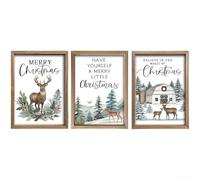 Placa de pared de Navidad enmarcada arte de renos de madera de abeto impermeable doble ganchos para colgar blanco 27,9 x 38,1 cm para decoración festiva interior del hogar, sala de estar, pasillo
