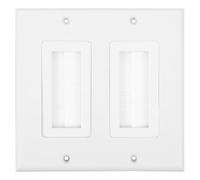 Placa de Pared de Plástico de Color Claro para Gestión de Cables de Tv | Diseño de Doble Puerto, Instalación sin Soldadura, Cables Ordenados, para Ethernet, Altavoces y Coaxial