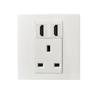 Placa de Pared de Red LAN CAT6 RJ45 HDMI2.0 con Enchufe de alimentación, Panel de Toma de Corriente F, Marco de Pared for TV Digital U de 86 mm(HDMIx2)