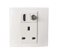 Placa de Pared de Red LAN CAT6 RJ45 HDMI2.0 con Enchufe de alimentación, Panel de Toma de Corriente F, Marco de Pared for TV Digital U de 86 mm(HDMI with DTV)