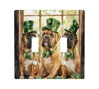 Placa de pared decorativa para interruptor de luz Bullmastiffs del día de San Patricio, placa de pared de 2 bandas, doble palanca, ventana divertida para cachorros, placa frontal eléctrica con