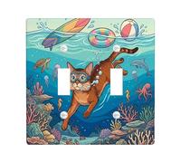 Placa de pared decorativa para interruptor de luz con diseño de gato abisinio oceánico, 2 bandas, doble palanca, placa de interruptor eléctrico costero de gatito de verano, placa frontal eléctrica con
