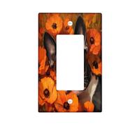 Placa de pared decorativa para interruptor de luz con diseño de perro Boston Terrier de otoño, 1 banda, divertidas flores de amapola de otoño, placa frontal eléctrica para cocina, baño, decoración de