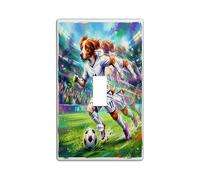 Placa de pared decorativa para interruptor de luz con diseño de perro de fútbol Brittanys 2026, 1 banda, interruptor único, día de partido, cachorro, regate, pasado, placa frontal eléctrica con