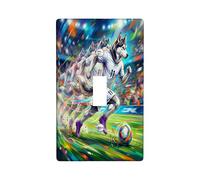 Placa de pared decorativa para interruptor de luz con diseño de perro Husky de fútbol, 1 banda, interruptor único, día de partido, cachorro, regate, pasado, placa frontal eléctrica de impresión
