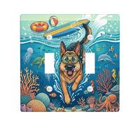 Placa de pared decorativa para interruptor de luz con diseño de perro pastor alemán oceánico, placa de pared de 2 bandas, placa de interruptor eléctrico costero de verano, diseño de cachorro de verano