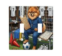 Placa de pared decorativa para interruptor de luz con diseño de perro Pomerania de fútbol 2026, 2 bandas, doble palanca, listo para partido, placa de interruptor eléctrica de cachorro Coach, placa