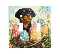 Placa de pared decorativa para interruptor de luz con diseño de perro Rottweilers de primavera, Pascua, 2 bandas, huevos divertidos, cachorro de campo, placa frontal eléctrica con estampado de flores