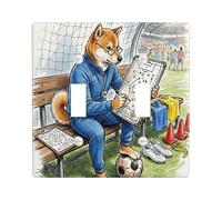 Placa de pared decorativa para interruptor de luz con diseño de perro Shiba Inu de fútbol 2026, 2 bandas, doble palanca, listo para partido, placa de interruptor eléctrica de cachorro Coach, placa