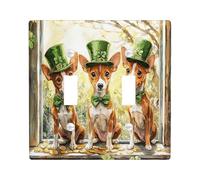 Placa de pared decorativa para interruptor de luz de perro Basenji del Día de San Patricio, placa de pared de 2 bandas, doble palanca, ventana divertida para cachorros, placa frontal eléctrica con