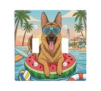 Placa de pared decorativa para interruptor de luz de verano con diseño de perro pastor alemán, placa de pared de 2 bandas, doble palanca, cachorro costero, placa de interruptor eléctrico para
