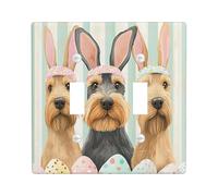 Placa de pared decorativa para interruptor de luz, diseño de perro Airedale Terrier de primavera, Pascua, 2 bandas, doble palanca, lindos huevos divertidos, cachorros, placa de interruptor eléctrica