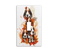Placa de pared decorativa para interruptor de luz, diseño de perro Basset Hound de otoño, 1 interruptor, bonita placa frontal eléctrica de hoja de arce otoñal para cocina, baño, decoración de cubierta