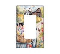 Placa de pared decorativa para interruptor de luz, diseño de perro Husky de primavera, Pascua, 1 banda, balancín individual, camión de granja, huevos, cachorros, placa frontal eléctrica de campo para