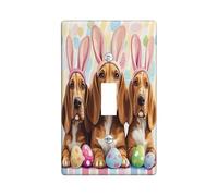 Placa de pared decorativa para interruptor de luz, diseño de perro sabueso de Pascua de primavera, 1 sola banda, lindos huevos divertidos cachorros, placa de interruptor eléctrica para habitación