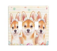 Placa de pared decorativa para interruptor de luz, diseño de perro Shiba Inu, 2 bandas, doble palanca, lindos huevos divertidos, cachorros, placa de interruptor eléctrica para habitación, Funky Pet
