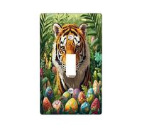 Placa de pared decorativa para interruptor de luz, diseño de tigre de primavera, Pascua, 1 interruptor, huevos de animales salvajes, placa de interruptor eléctrico, placa frontal eléctrica de paisaje