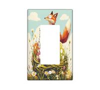 Placa de pared decorativa para interruptor de luz, diseño de zorro de Pascua, 1 banda, huevos divertidos, animales de campo, placa frontal eléctrica con impresión escénica de flores silvestres