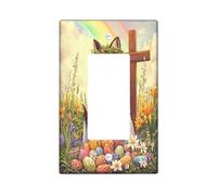 Placa de pared decorativa para interruptor de luz, diseño de zorro de primavera, Pascua, 1 banda, balancín, cruz de la Biblia, huevos de animales, placa frontal eléctrica de granja para dormitorio