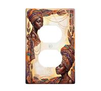 Placa de pared dúplex africana, diseño étnico cultural, geométrico, cultural, de plástico cálido, tamaño estándar, para tomas de corriente para dormitorio, baño, cocina, decoración de entrada