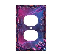 Placa de pared dúplex con brazo robótico, placa de pared futurista de ciencia ficción código binario de plástico violeta tamaño estándar placas de pared para enchufes eléctricos para el hogar, sala de