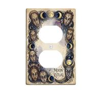 Placa de pared dúplex con caras de luna, estrellas de luna mística, invierno, color dorado, tamaño estándar, doble toma de corriente, para decoración de apartamentos, hogar, dormitorio, oficina
