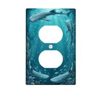 Placa de pared dúplex con diseño de ballena, burbujas de coral marino oceánico, plástico, tamaño estándar, doble toma de corriente, para sala de estar, dormitorio, decoración de oficina en casa
