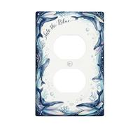 Placa de pared dúplex con diseño de ballena, burbujas de coral oceánico, color azul verano, tamaño estándar, placas faciales de plástico para tomas de corriente para dormitorio, baño, cocina