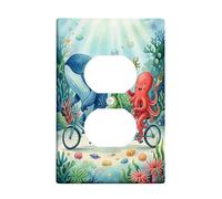 Placa de pared dúplex con diseño de ballena, pulpo subacuático, tortuga, verano, azul, plástico, tamaño estándar, para tomas eléctricas, para sala de estar, dormitorio, decoración de oficina en casa