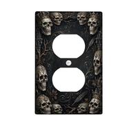 Placa de pared dúplex con diseño de calavera, diseño gótico de hoja real oscura para Halloween, plástico negro, tamaño estándar, para tomas de corriente para el hogar, sala de estar, decoración de