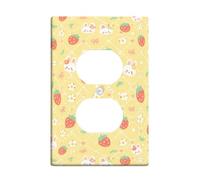 Placa de pared dúplex con diseño de conejo, diseño de flor de fresa, color amarillo, tamaño estándar, doble toma de corriente, para sala de estar, dormitorio, decoración de oficina en casa