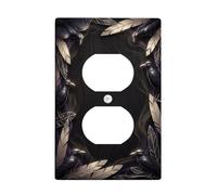 Placa de pared dúplex con diseño de cuervo, hoja oscura gótica, humo, Halloween, plástico negro, tamaño estándar, doble toma de corriente, para sala de estar, dormitorio, decoración de oficina en casa